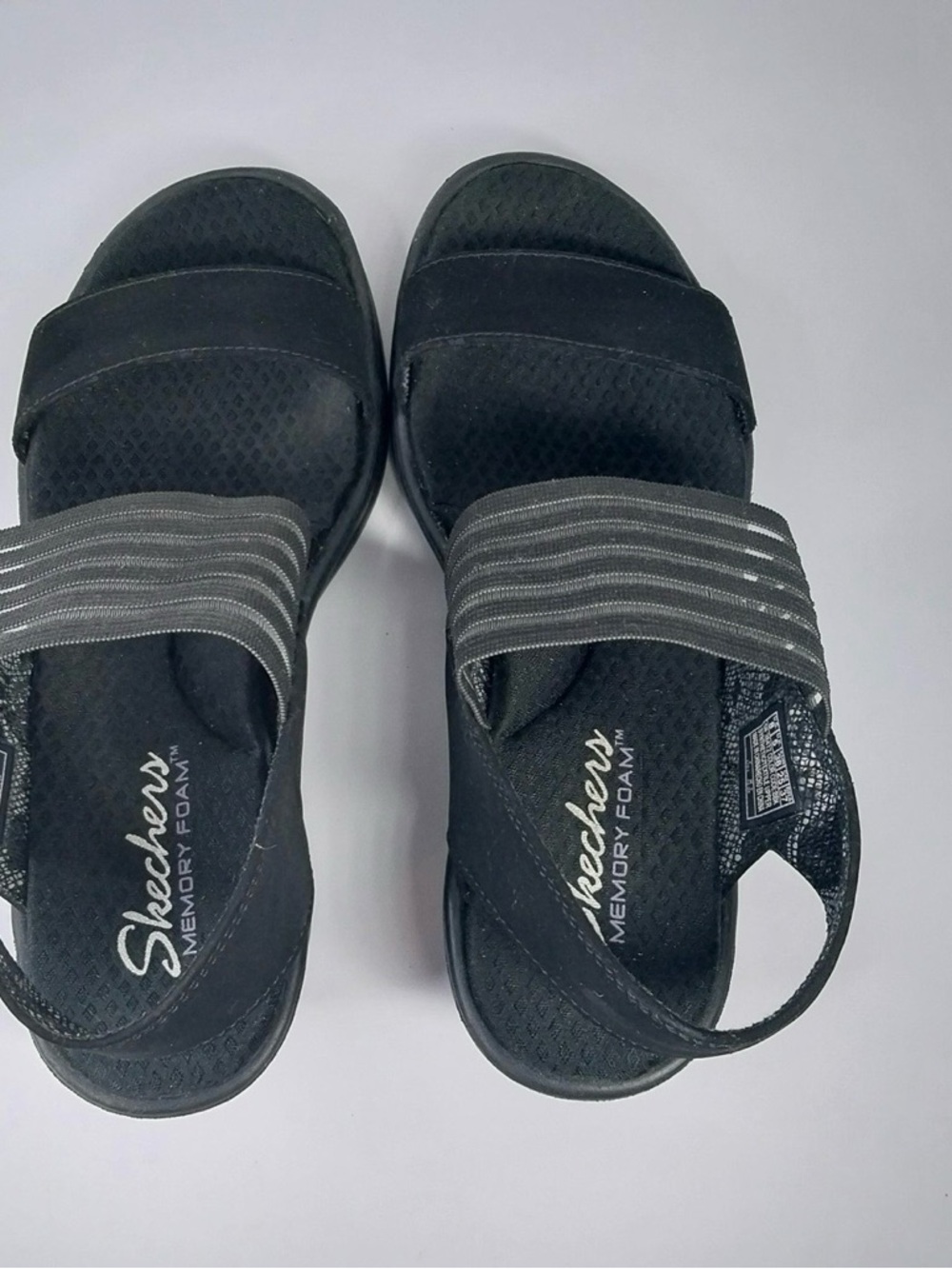 skechers cali rumble sci fi Women's Black Wedge Sandals with Elastic Strap 8 - Picture 5 of 11